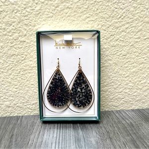 New in Box Nicole Miller Teardrop Earrings, Navy Blue